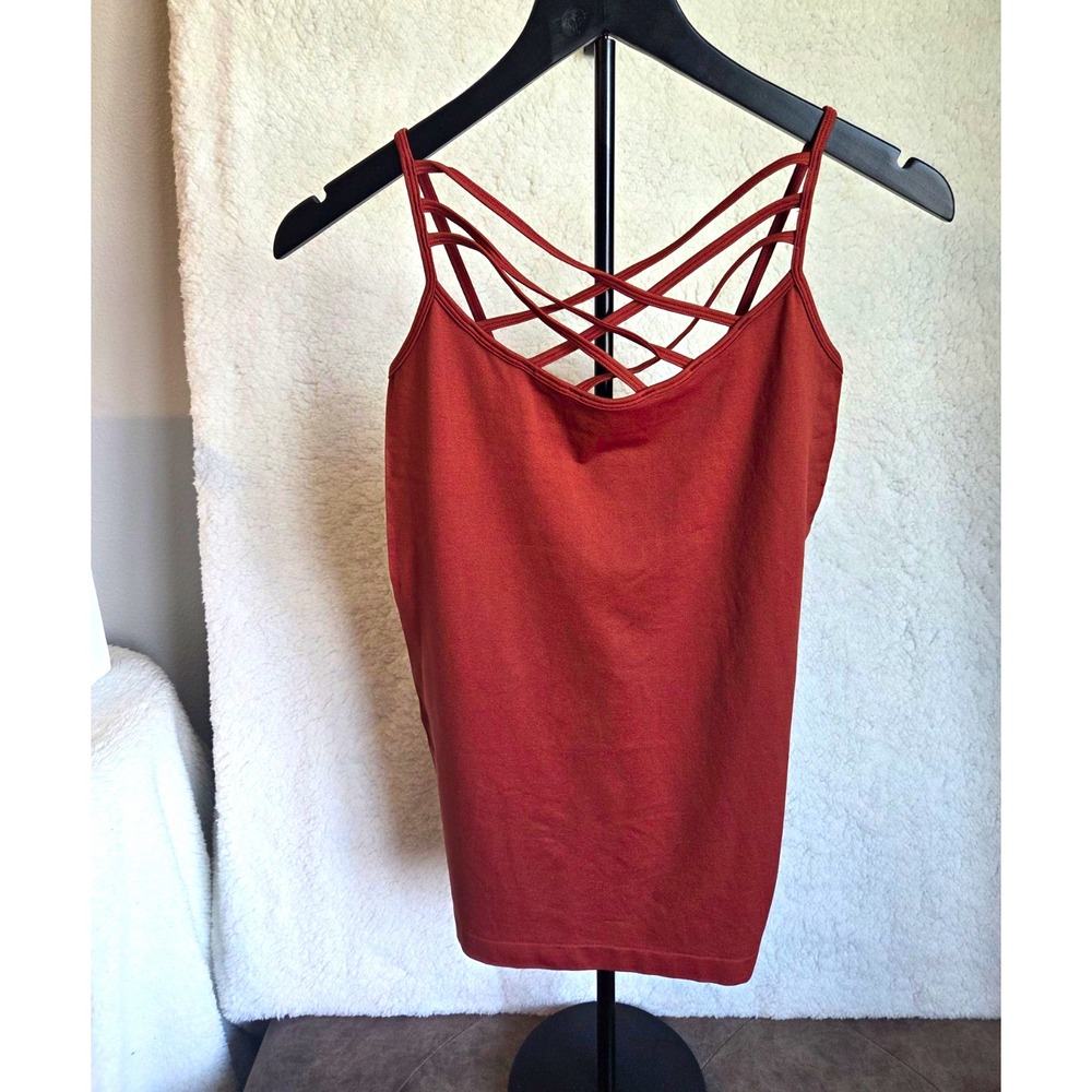 ZENANA Rust Seamless Strappy Cami Tank Top XL New Stretch Crisscross Camisole